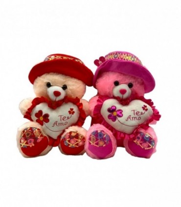 OSO C/ SOMBRERO Y CORAZON 40CM. (P84098)