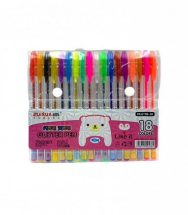 BOLIGRAFO GEL 18PCS C/ GLITTER (HG6118-18)